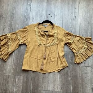 Blue Tassel Boho Flare Top size Small